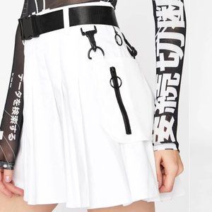 White, Pleated, Utility Skirt by Current Mood, with black belt, S Small